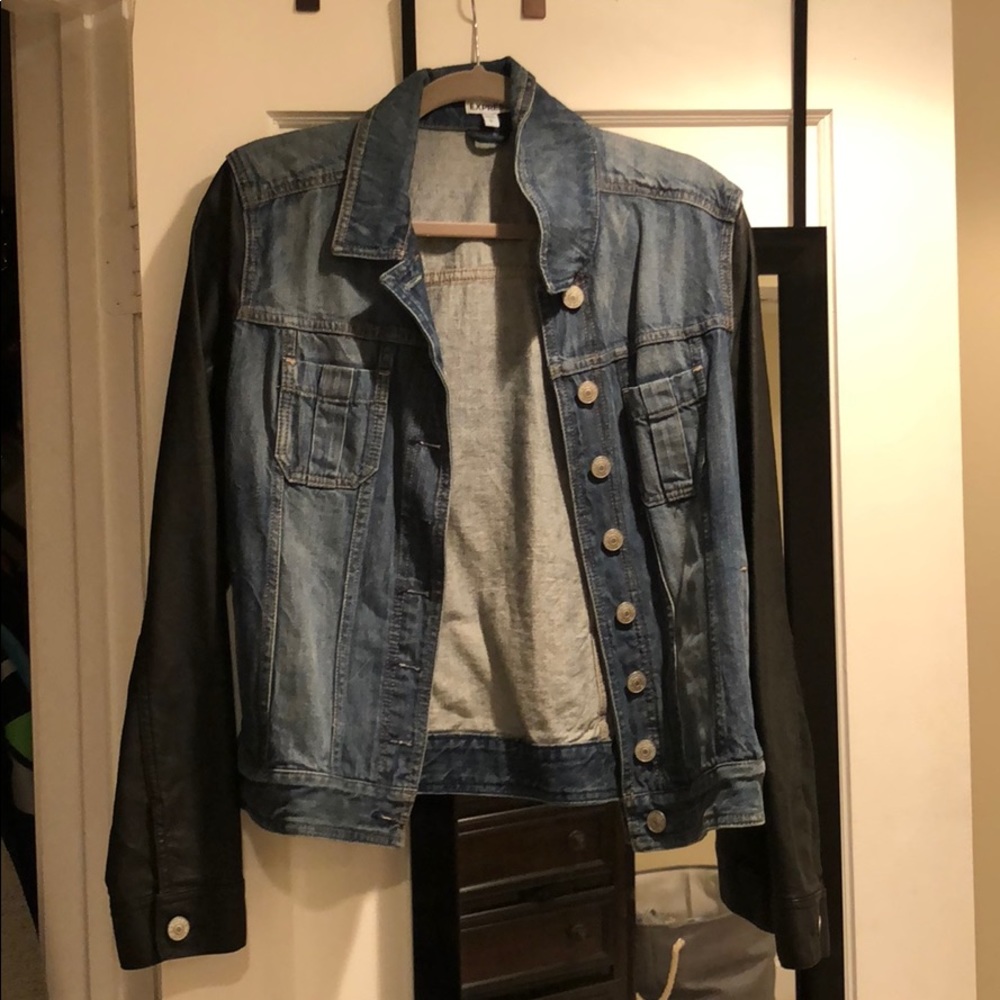 Express Jean Jacket with faux leather sleeves